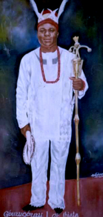 Fine art portrait of an African king painted in gouache on card